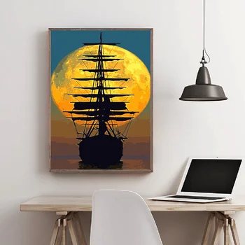 Nordijska freske ladje in ocean nebo s sunset povzetek plakatov in fotografij slikarsko platno umetnosti dnevna soba fotografije 2471