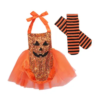 FOCUSNORM Halloween 0-24M Baby Dekleta Romper Obleko Sequined brez Rokavov Jumpsuits Leg Ogrevalnike Cosplay Obleke
