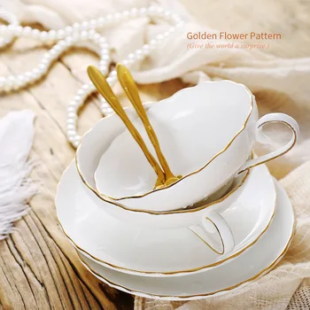 Luxury Gold Platišča Keramični Vrč Kave Krožnik Nastavite Mleko Čaj Pokal Venčni Skodelico Kave Z Ročajem Britanski Teacup Drinkware Kreativna Darila