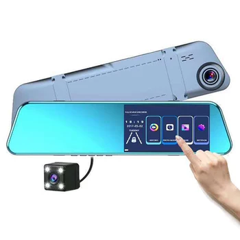 5.18 Palčni na Dotik Sscreen 1080P Avto DVR Dash Fotoaparat Samodejno Rearview Mirror Digitalni Dvojno Objektiv Vožnje Video Snemalnik Parkiranje Zaslon
