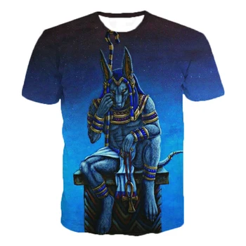 Faraon Anubis moška T-Shirt 3D tiskanja Skrivnostno Retro Slogu, O-vratu moške kratek rokav moda priložnostne prevelik majica s kratkimi rokavi top tee