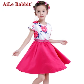 AiLe Zajec Dekle Obleko rokav 2016 blagovne Znamke Princesa obleko Dekleta Obleke Rose Cvet Otroci Obleke za Dekleta Kostumi 10221