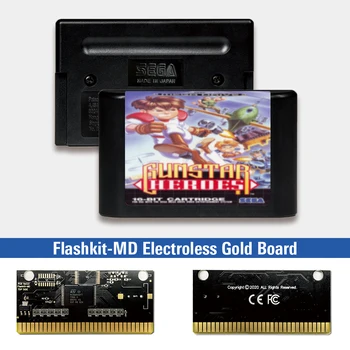 Gunstar Junaki - EUR Oznaka Flashkit MD Electroless Zlato PCB Kartico Sega Genesis Megadrive Video Igra Konzola