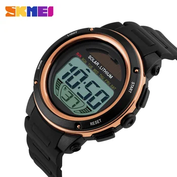 SKMEI Šport na Prostem Watch Nepremočljiva Digitalne Ure Moških Sončnih PU Trak Ročne Moški Kronograf Alarm 5Bar Reloj Hombre