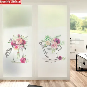Ročno poslikano cvetlični vzorec elektrostatično motnega stekla film okna, vrata, kopalnica kopalnica zaščito pred soncem nepremočljiva pvc okna film
