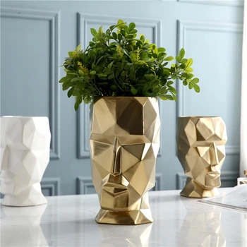 Nordijska Keramike Vaza Geometrijske Origami Povzetek Zlati Človeško Glavo, Vaze, Cvetlični Aranžma Obrti Figurice Doma Dekoracijo 103728