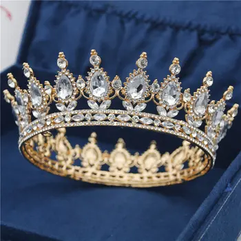 Krasen Kristalno Kovinski Poroko Krono Royal Kraljica Kralj Tiaras Velike Diadem Glavo Okraski Pageant 104954