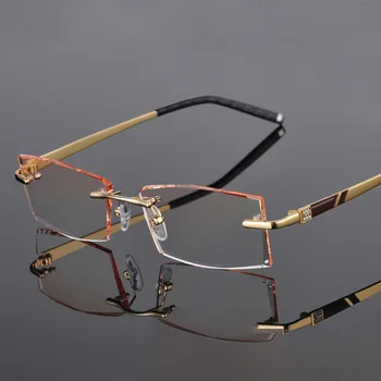 Reven Jate 58030 Zlitine Rimless Diamantno Rezanje Človek Očal Okvir Optičnega Recept Očala Moški Modni Očala
