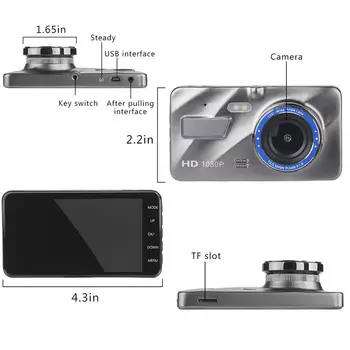 Nova Vrsta Avto DVR 2 Kamere Objektiv 4.0 V Dash Fotoaparat Dvojno Objektiv Z Rearview Fotoaparat, Video Snemalnik Samodejno Registrator Dvr Dash Cam