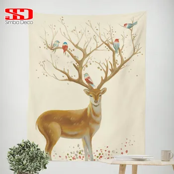 Božič Reindee Steno Tapiserija Živali Stenske Slike Umetnost Ptic Deers Hipi Bedspread Listi Doma Stranka Dekoracijo 150cmx215cm