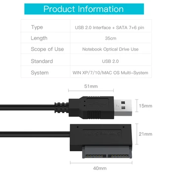USB 3.0 za Mini Sata II 7+6 13Pin Adapter Pretvornik-Kabel za Prenosni CD, DVD-ROM Pogon Slimline 108366