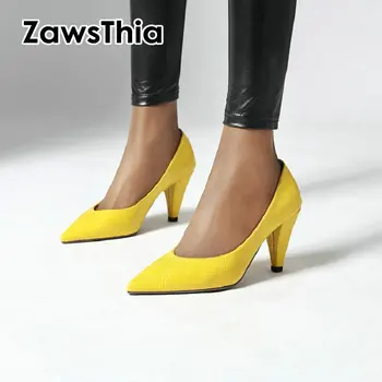 ZawsThia 2020 pomlad umetno krokodil kožo seksi žensk črpalke urad kariero čevlji rumena modra rdeča ženska poroko v visokih petah stilettos