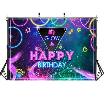 Žareče Happy Birthday Party Ozadje Dekoracijo Naj Rastejo Hip Hop Bleščice Bleščečih Rojstni dan Ozadja Neon Galaxy Photobooth