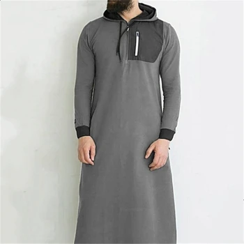 Moški Musliman Arabsko-Islamska Oblačila Dolg Rokav Pocket Haljo Ramadam Karftan Eid Mubarak Jubba Thobe za Človeka Priložnostne Puloverji s kapuco Jopica