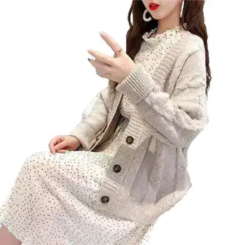 Seksi ženske pletene cardigan Priložnostne gumbi Dolgimi rokavi, bel pulover jopico Elegantno jeseni lady puloverji vrhovi skakalec 110581