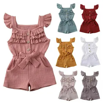 Pudcoco Poletje Malčka Otroci Baby Dekleta Ruffle Rokav Romper 2020 Novo Soild Priložnostne enodelne Obleke Jumpsuit