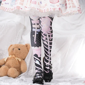 Visoka kakovost Lolita nogavice nogavice v ženski tisk žamet knee visoke nogavice Lolita Japonski harajuku lepe nogavice
