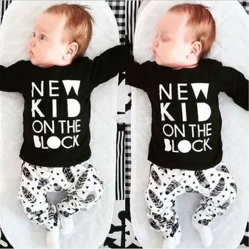 2020 Baby Boy Oblačila za Dojenčke Oblačila Določa Dolgo Oplaščeni T-shirt majica + hlače Ustvarjalne newborn baby oblačila sklop NOV FANT NA BLOK 111446