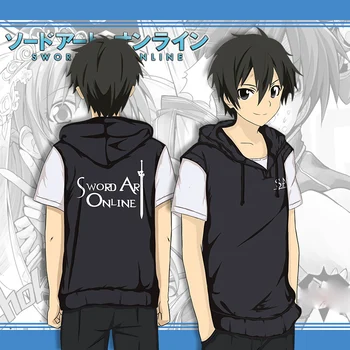 Anime SAO Sword Art Online Cosplay Kostum Kratek Sleeve Hooded T-shirt Poletje Unisex Hoodie Sweatshir Ponaredek dveh kosov Vrhovi 112036