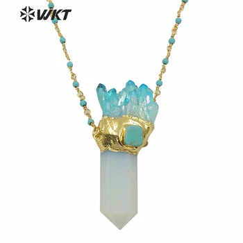 WT-N1255 Debelo edinstveno druzy gruče quartz točke ogrlica za ženske modni zlato velik, močen duh točke ogrlica 116761