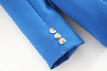 ZXQJ Modre ženske elegantne zarezo ovratnik jopič 2020 moda dolg rokav dame gumb jopiči, obleke, casual žensko obleko dekleta chic