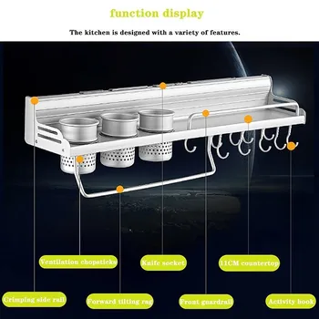 Wall-mounted Kuhinja Rack Multi-funkcijo Premično Kljuko Brez Izsekavanje klobčičev Posode za Shranjevanje Rack