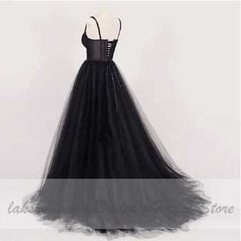 Lakshmigown Gothic Črno Poročno Obleko 2021 Zabuhle Plus Velikost Poročne obleke Vestido de Boda Letnik Til Poročni Obleki Čipke Nazaj