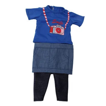 18 inch Dekleta lutka obleko Ameriških novorojenčka Priložnostne modra T-shirt obleko Otroške igrače obleko fit 43 cm lutke otroka c688