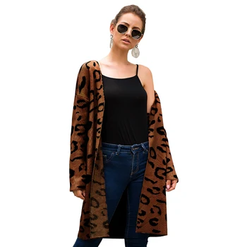 Priložnostne Puloverji Plašč Leopard Tiskanja Pletene Cardigan Ženske Jeseni Dolg Rokav Jopice, Ženski Outwear Pozimi Vrhovi Suknjič Coats