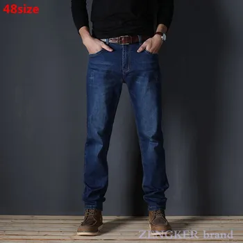 Pomlad jeans moške stretch modre moške visoko pasu 130kg plus velikost XL prevelik ljudi slim dolge hlače 48 46 44 42 40 38 36 12006