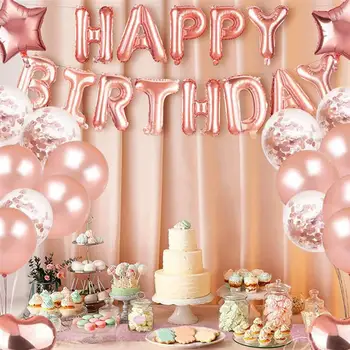 1 Nastavite Rose Zlata Balon Kompleti Za Rojstni Dan Dekoracijo Postavitev Blaga Happy Birthday Latex Stranka Baloni Dekor - Naključno Barvo