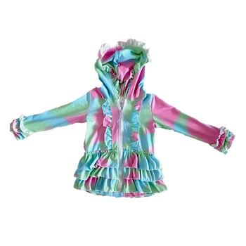 Moda otrok pade dolgimi rokavi jakno dekle Tie-Dye design oblačila baby dekleta srčkan ruffle plašč z zadrgo 121890
