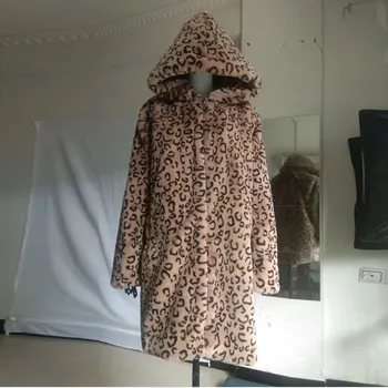 Dolgi zimski plašč ženske specializiranimi za umetno krzno plašč ženski leopard tiskanja specializiranimi za umetno krzno, jakna ženske teddy plašč puhasto jakno hooded teddy jakna 122322