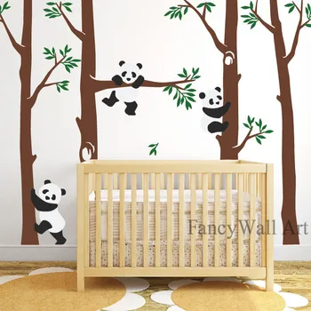 Velika Breza Drevo Z Panda vinilna, Panda, vinilne Nalepke,Drevo za Otroka Vrtec, Otroci ali Otroci Soba Decals