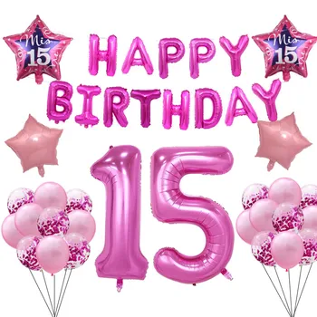 Mis Kutin moj Petnajst 15. let, rojstni dan baloni številka 15 baloon špansko Dekle roza happy birthday pismo baloon