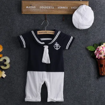 Pudcoco Baby Boy Mornar Morskih Kostum Romper Mornarsko Obleko Kratek Rokav Romper Za Fante Oblačila S Klobuk