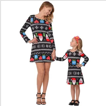 Mati Hči Obleke 2018 Nove tiskalne Božič Starš-otrok obleko Mama in Hči Obleko Božič Družinski Ujemanje Oblačila 124688