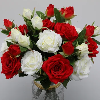 CHENCHENG 10 Kosov / Veliko 2 Glav Rose Svile Umetno Cvetje za Poroko Dekoracijo Pozimi Ponaredek Velike Rdeče Rože Doma Dekor 124863