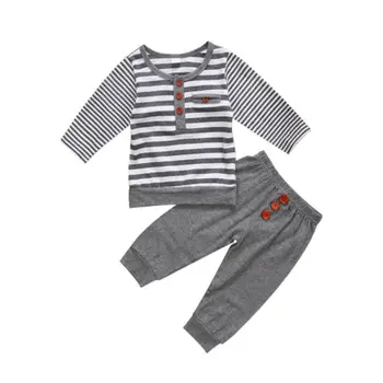 Jeseni Novorojenčka Otroci Baby Boy Obleke Komplet Za Malčke Bombažna Oblačila Z Dolgimi Rokavi Top Majica Hlače Črtasto Obleko Set