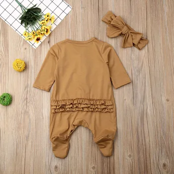 Novorojenega dojenčka Baby Bombaž Footies jumpsuit +Glavo pasu dolg rokav ogrlicom trdna bombaž udobno baby girl obleke 0-12M