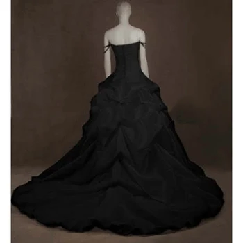 Gothic Poročne Obleke Črno Žogo Obleke Poročne Halje Off Ramenski Taffeta Gub Ruffles Zadrgo Victorian Poroka Oblek 2020