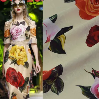 Vroče prodaje Kitajski rose digitalno slikarstvo jacquardske tapiserija, tkanine za satenasto obleko tissu au meter tissus svetlo krpo DIY stoffen 125771