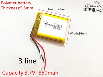 3 skladu 3,7 V 850mAh 553640 Litij-Polymer Li-Po baterija li ionska Baterija za Polnjenje celic Za Mp3, MP4 MP5 GPS mobilni bluetooth 12624