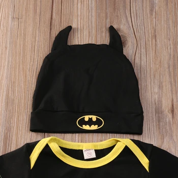 3Pcs Novorojenček Dojenček Fant Dekle Jumpsuit Malčka Otroci Oblačila Batman igralne obleke+Čevlji+Klobuk Kostume, Obleke Set 1268