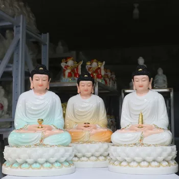 32 CM Velika - visoko-kakovostni Domači Dvorani učinkovita Talisman Maskota Budistični Buda Sakyamuni belega jade gilding Kiparstvo kip 128300