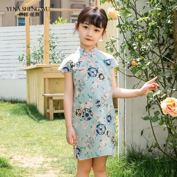 Otroci Otrok Qipao Tradicionalna Kitajska Obleka Retro Tiskanja Lep Qipao Obleko Cheongsam Baby Hanfu Stopnji Uspešnosti Obrabe