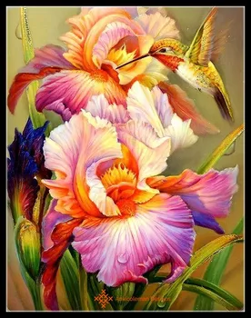 Iris in Hummingbird 1 - Šteje Navzkrižno Šiv Kompleti - DIY Ročno Needlework Za Vezenje 14 ct Navzkrižno Šiv Določa DMC Barve 129856