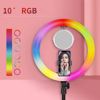 10palčni 26 cm Selfie Svetlobni Obroč Lučka LED Pisane Zatemniti Obroč Svetlobe s Stojalom ogledalo RGB svetlobe Ringlight za TikTok Youtube