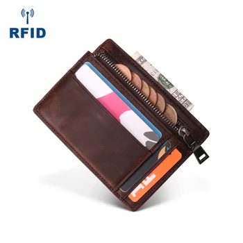 Novo Slim Pravega Usnja Človek Mala Denarnica Z Zadrgo, Žep za kovance Imetnik Kreditne Kartice Za Moške RFID Mini Torbici Tanke Moški Vreča Denarja