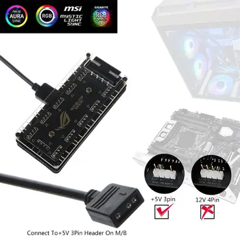 AURA SINHRONIZACIJA 5V 3-pin RGB 10 Hub Razdelilnik SATA Power 3pin ARGB Adapter Kabel Podaljšek za GIGABYTE MSI A SUS ASRock LED